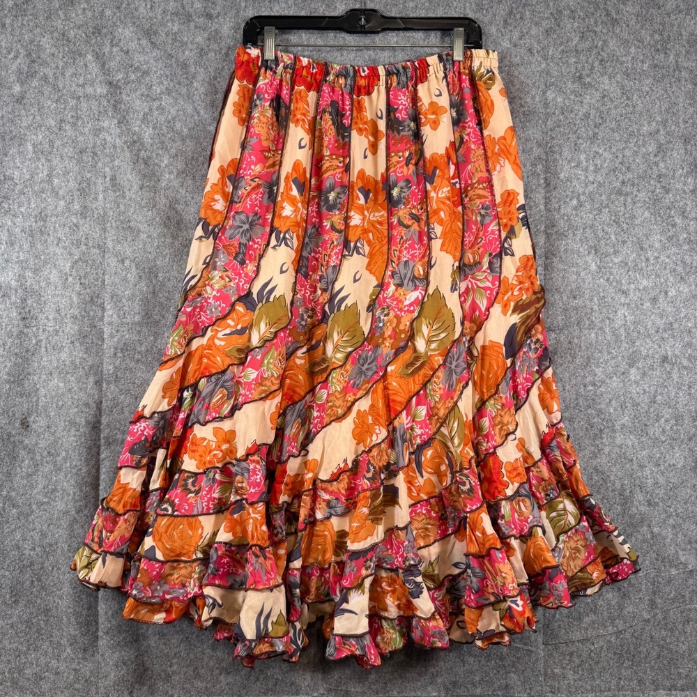 Vtg Boho Festival Skirt Womens Medium Tiered Fairygrunge Hippie 70s Revival